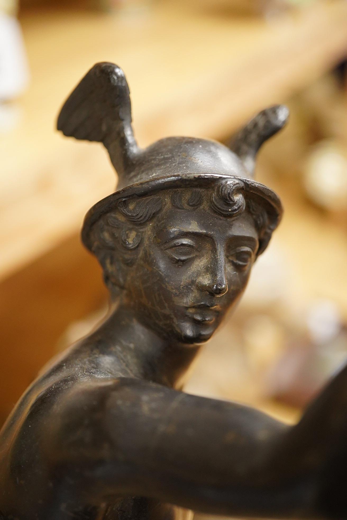 After Giambologna (Flemish, 1529-1608), a 20th Century bronze of Mercury, raised on green serpentine base, 61cm high